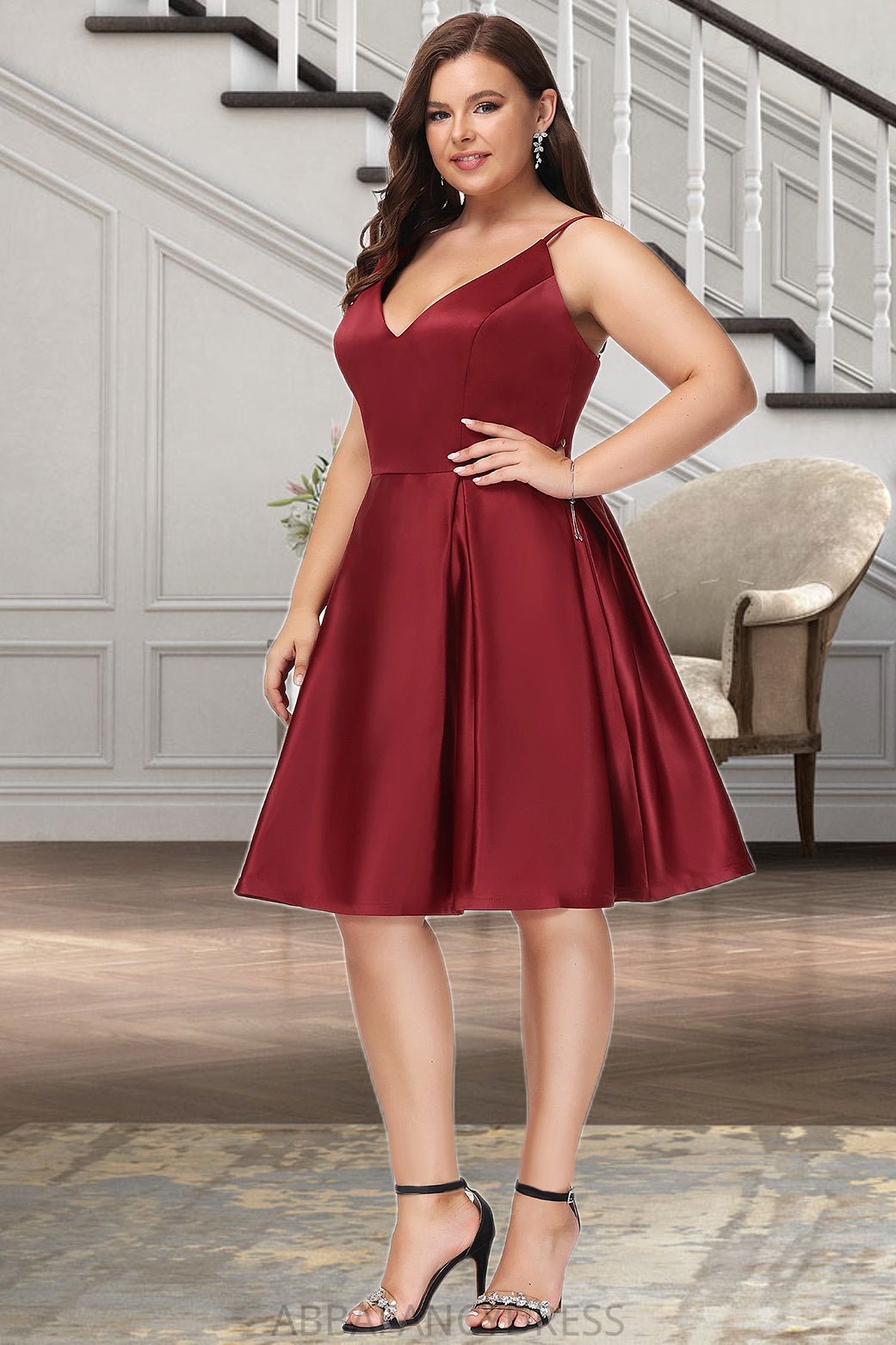 Laci A-line V-Neck Short/Mini Satin Homecoming Dress DRP0020542