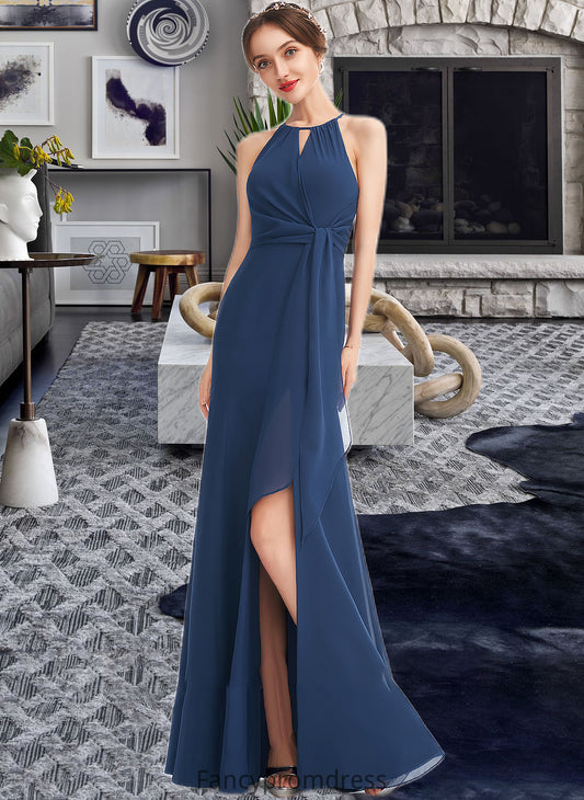 Nadia A-Line Halter Floor-Length Bridesmaid Dress With Ruffle Split Front DRP0013048