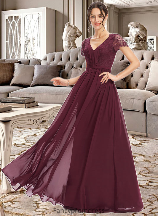 Susanna A-Line V-neck Floor-Length Bridesmaid Dress With Lace DRP0013056