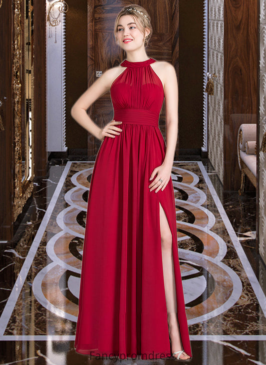 Mariana A-Line Scoop Neck Floor-Length Chiffon Bridesmaid Dress With Ruffle Bow(s) Split Front DRP0013058