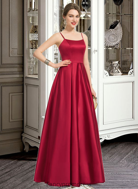 Penelope A-Line Square Neckline Floor-Length Satin Bridesmaid Dress DRP0013060