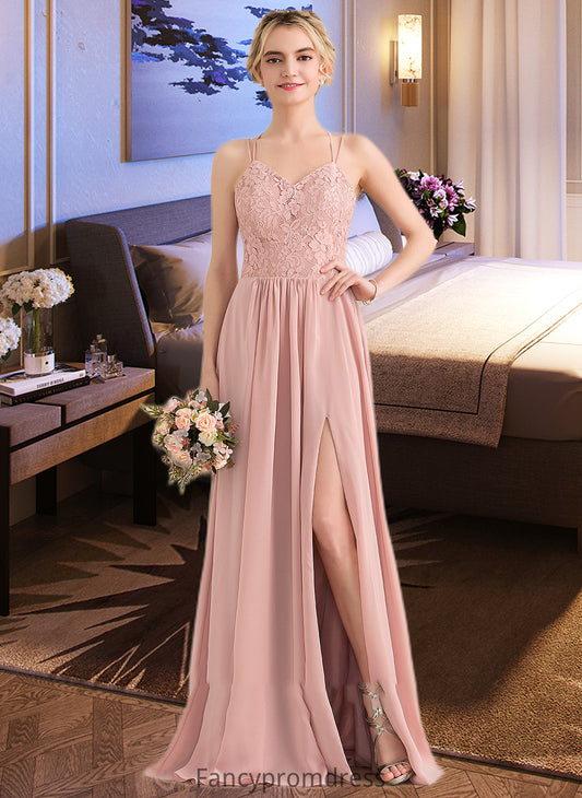 Stacy A-Line Sweetheart Floor-Length Chiffon Lace Bridesmaid Dress With Split Front DRP0013068