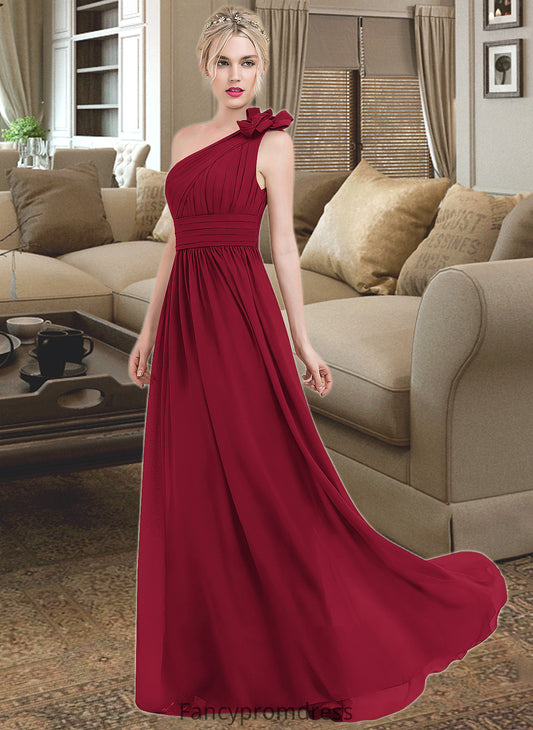 Laila A-Line One-Shoulder Floor-Length Chiffon Bridesmaid Dress With Ruffle Flower(s) DRP0013069