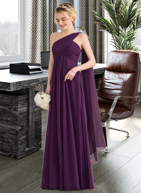 Ginny A-line One Shoulder Floor-Length Chiffon Bridesmaid Dress With Ruffle DRP0013078