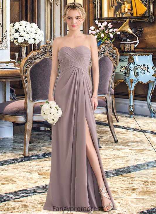 Gabriela A-Line Sweetheart Floor-Length Chiffon Bridesmaid Dress With Ruffle Split Front DRP0013079