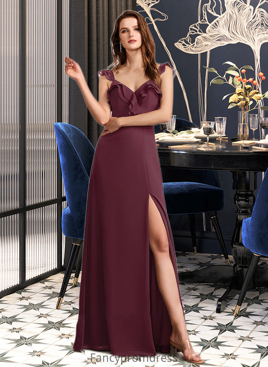 Tamia A-Line V-neck Floor-Length Bridesmaid Dress With Split Front DRP0013083