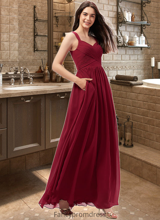 Noemi A-Line Sweetheart Floor-Length Chiffon Bridesmaid Dress With Ruffle Pockets DRP0013087