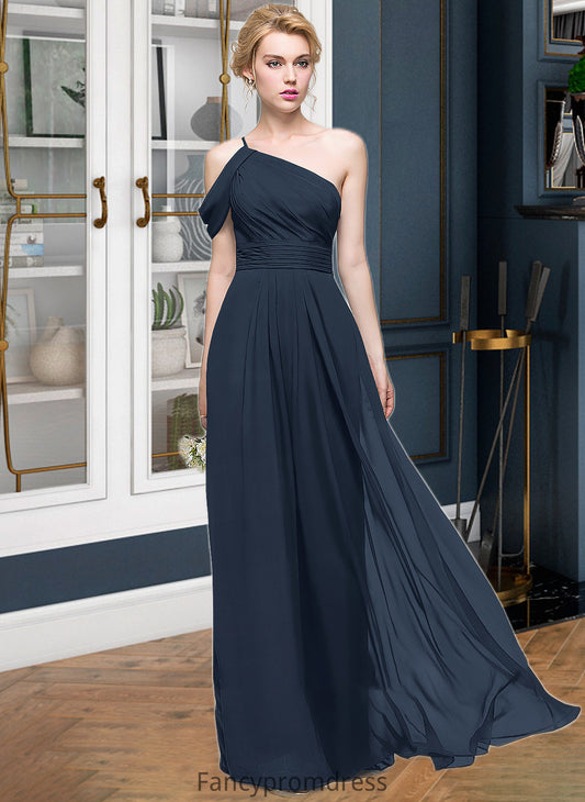 Phoebe A-line One Shoulder Floor-Length Chiffon Bridesmaid Dress With Ruffle DRP0013091