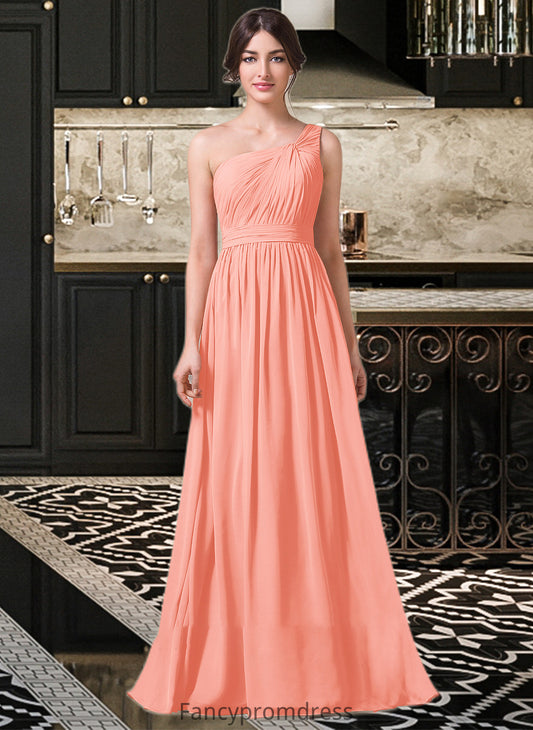 Eve A-Line One-Shoulder Floor-length Chiffon Bridesmaid Dress DRP0013092