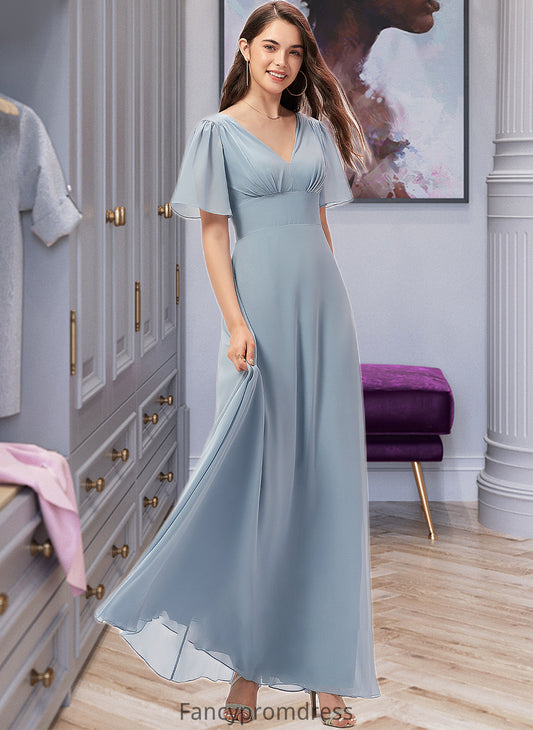 Yaritza A-Line V-neck Floor-Length Chiffon Bridesmaid Dress DRP0013099