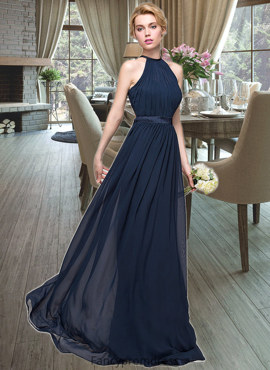 Rebekah A-Line/Princess Scoop Neck Floor-Length Chiffon Bridesmaid Dress With Ruffle DRP0013105