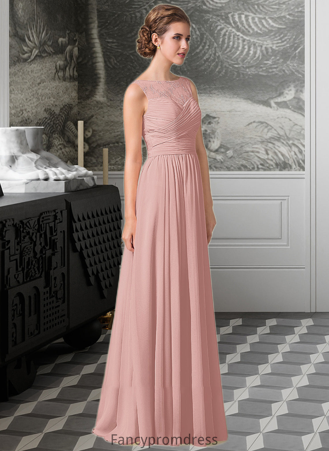 Victoria Chiffon Lace A-Line Floor-length Bridesmaid Dress DRP0013107