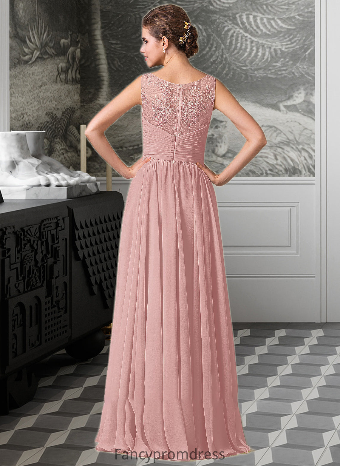 Victoria Chiffon Lace A-Line Floor-length Bridesmaid Dress DRP0013107