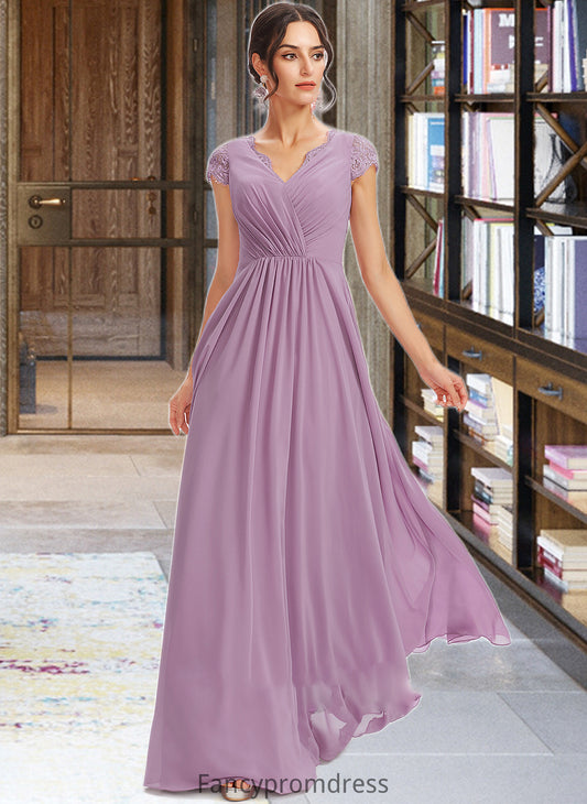 Fiona A-Line V-neck Floor-Length Bridesmaid Dress With Lace DRP0013111