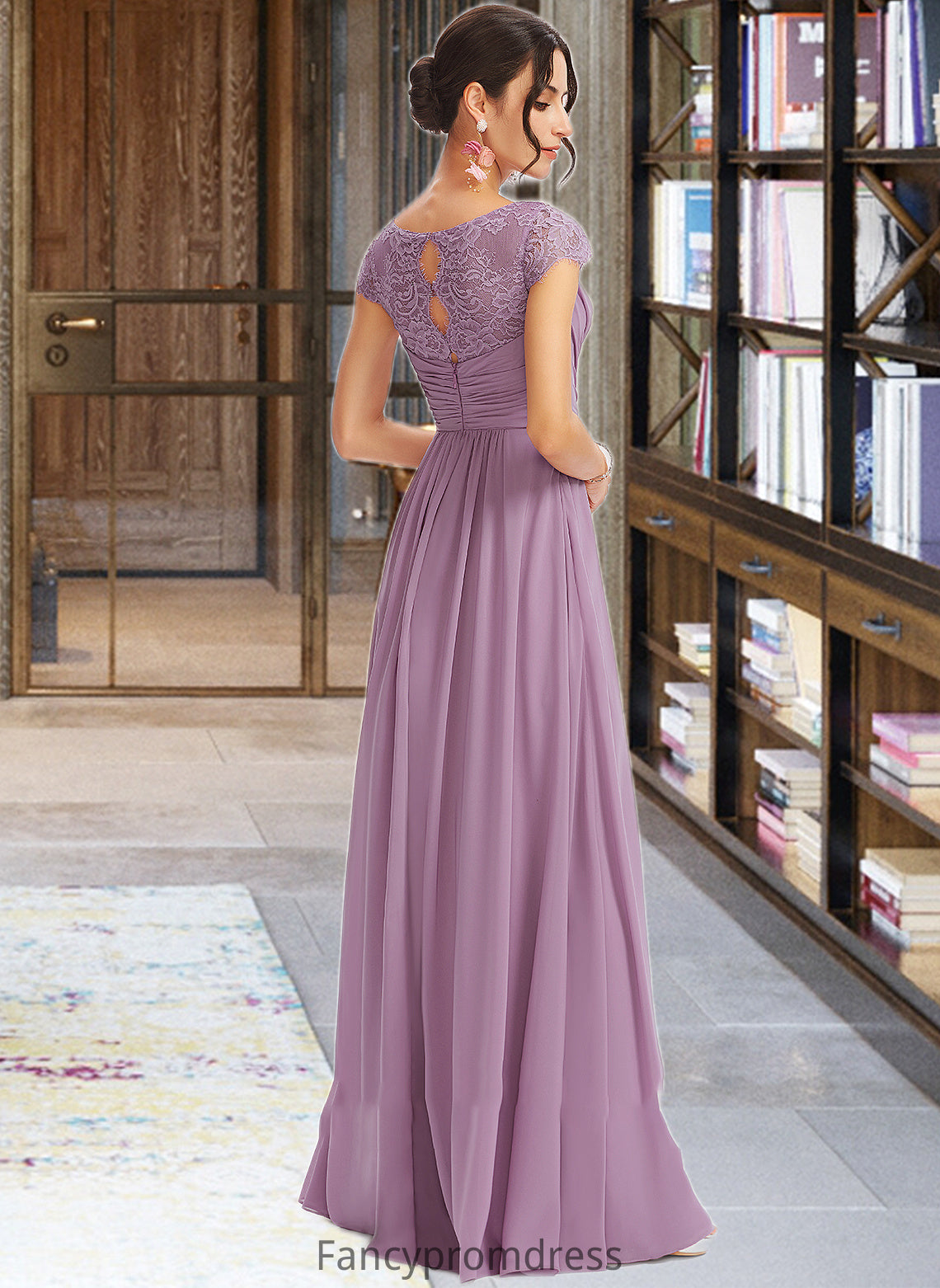 Fiona A-Line V-neck Floor-Length Bridesmaid Dress With Lace DRP0013111