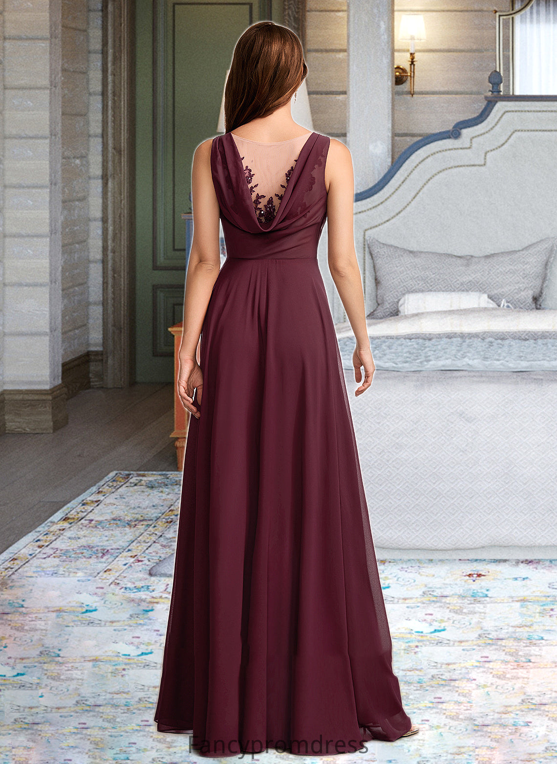 Dayami A-Line V-neck Floor-Length Bridesmaid Dress With Lace DRP0013117