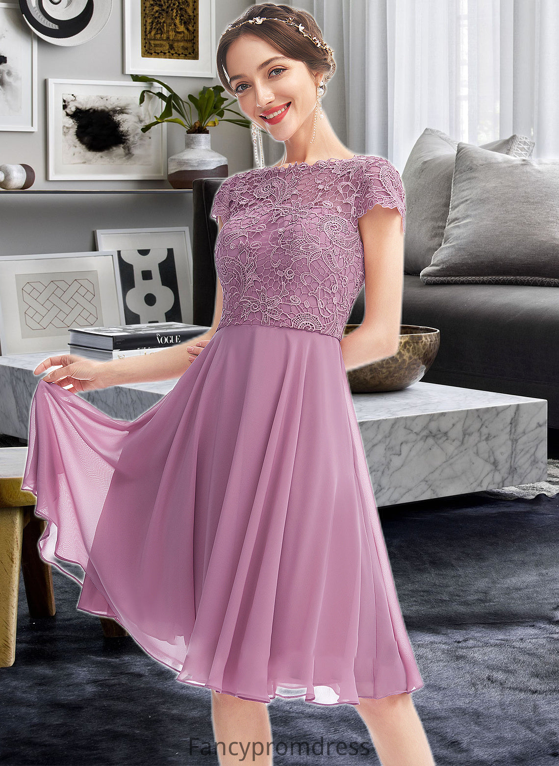 Kenya A-Line Scoop Neck Knee-Length Bridesmaid Dress DRP0013119