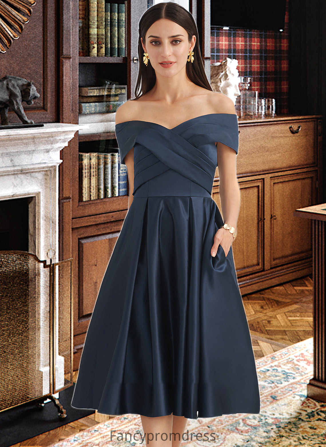 Jaelynn A-Line Off-the-Shoulder Knee-Length Bridesmaid Dress With Pockets DRP0013150