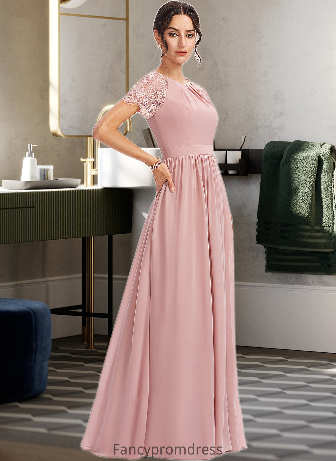 Nathalie A-Line Floor-Length Bridesmaid Dress With Lace DRP0013151