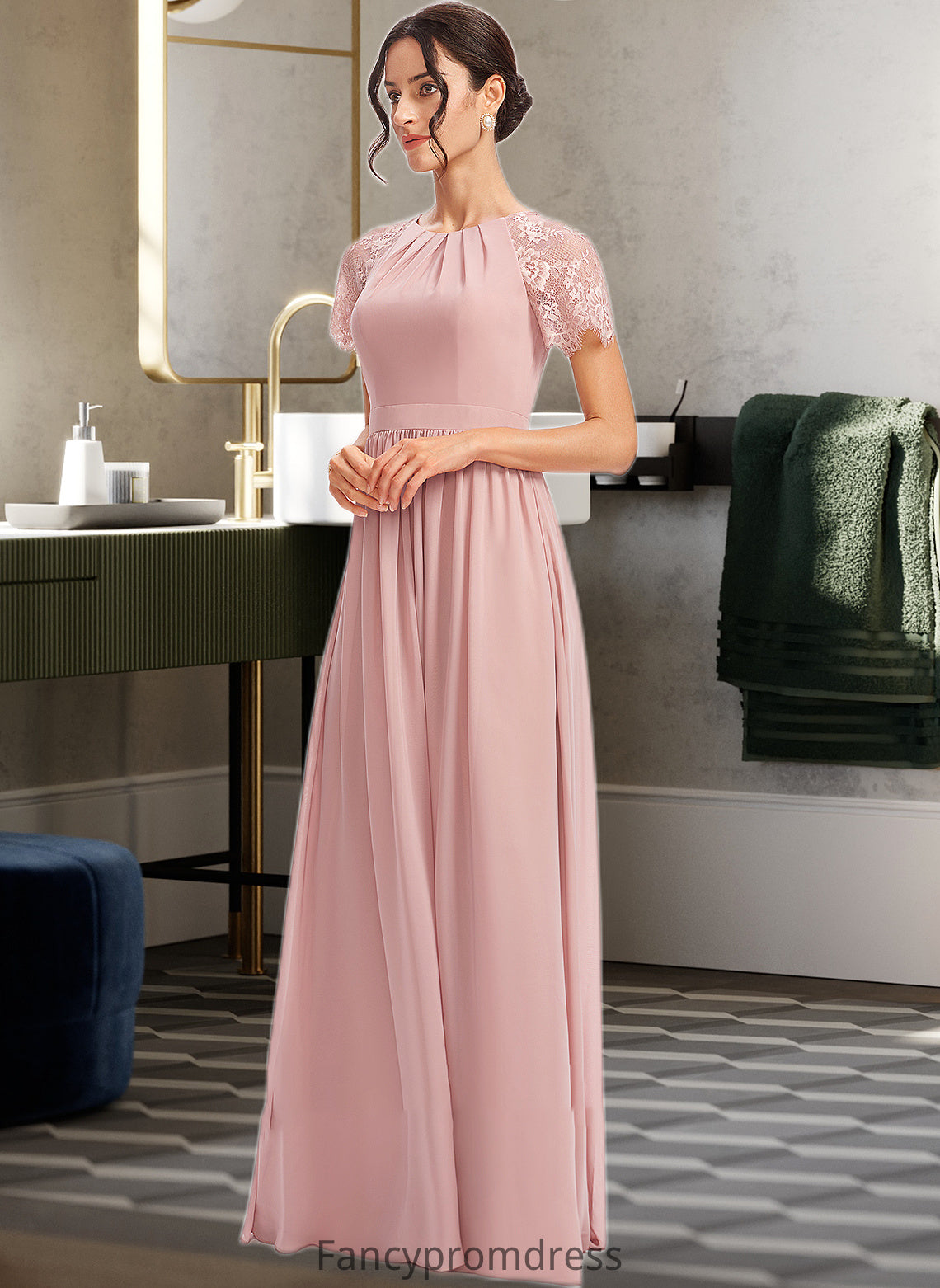 Nathalie A-Line Floor-Length Bridesmaid Dress With Lace DRP0013151