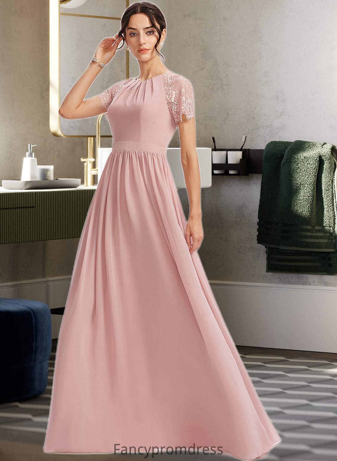 Nathalie A-Line Floor-Length Bridesmaid Dress With Lace DRP0013151