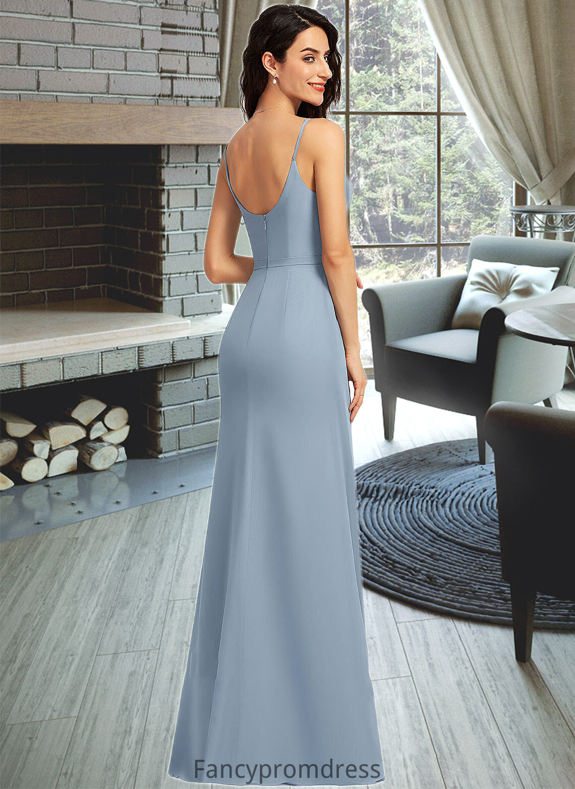 Kenya Sheath/Column V-neck Floor-Length Bridesmaid Dress DRP0013152