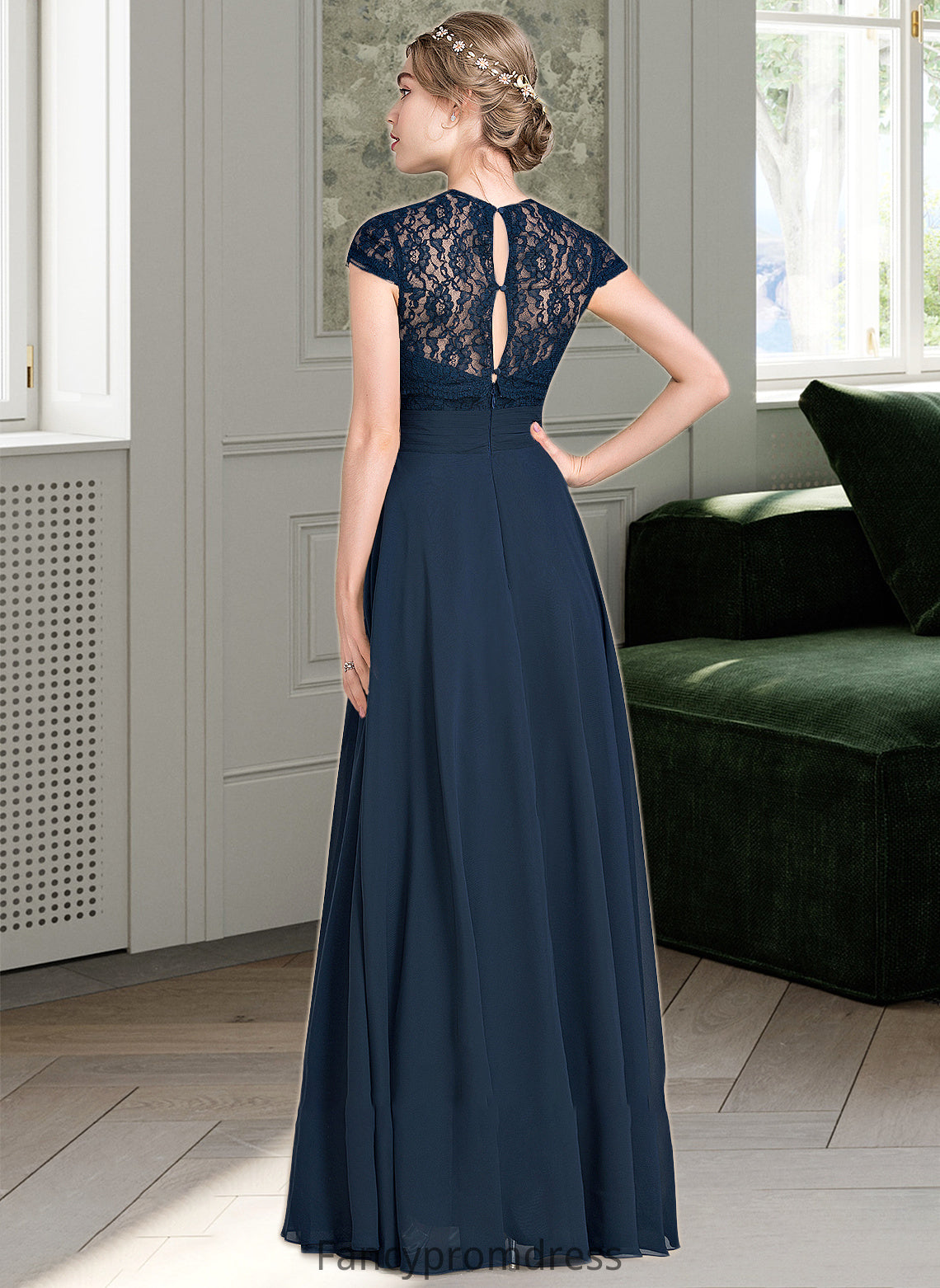 Kianna A-Line Sweetheart Floor-Length Chiffon Lace Bridesmaid Dress With Ruffle DRP0013163