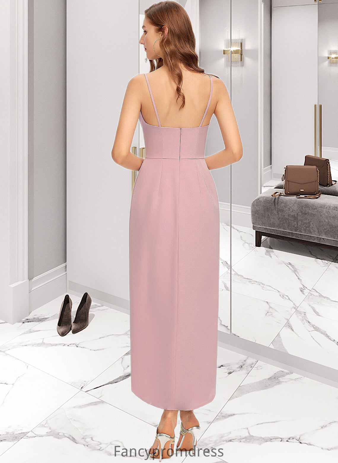 Vivienne Sheath/Column V-neck Asymmetrical Stretch Crepe Bridesmaid Dress DRP0013167