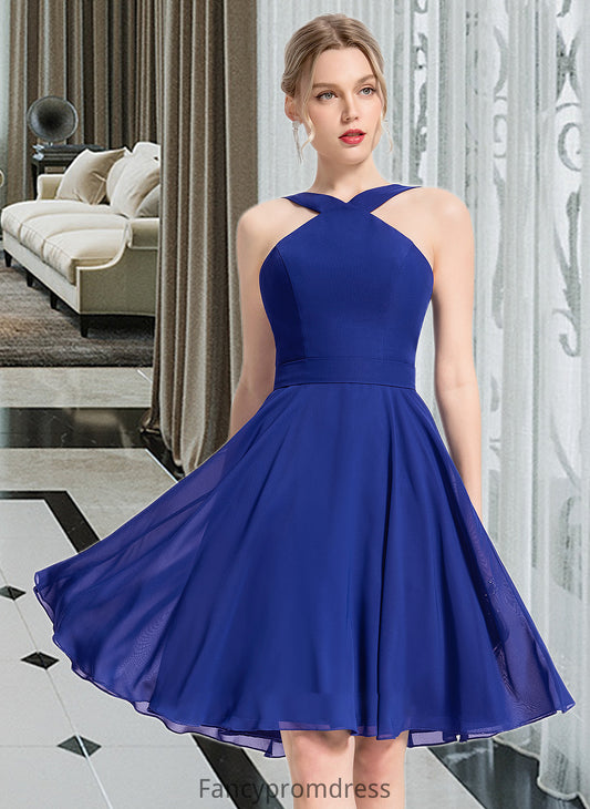 Lorelai A-line V-Neck Knee-Length Chiffon Bridesmaid Dress DRP0013170