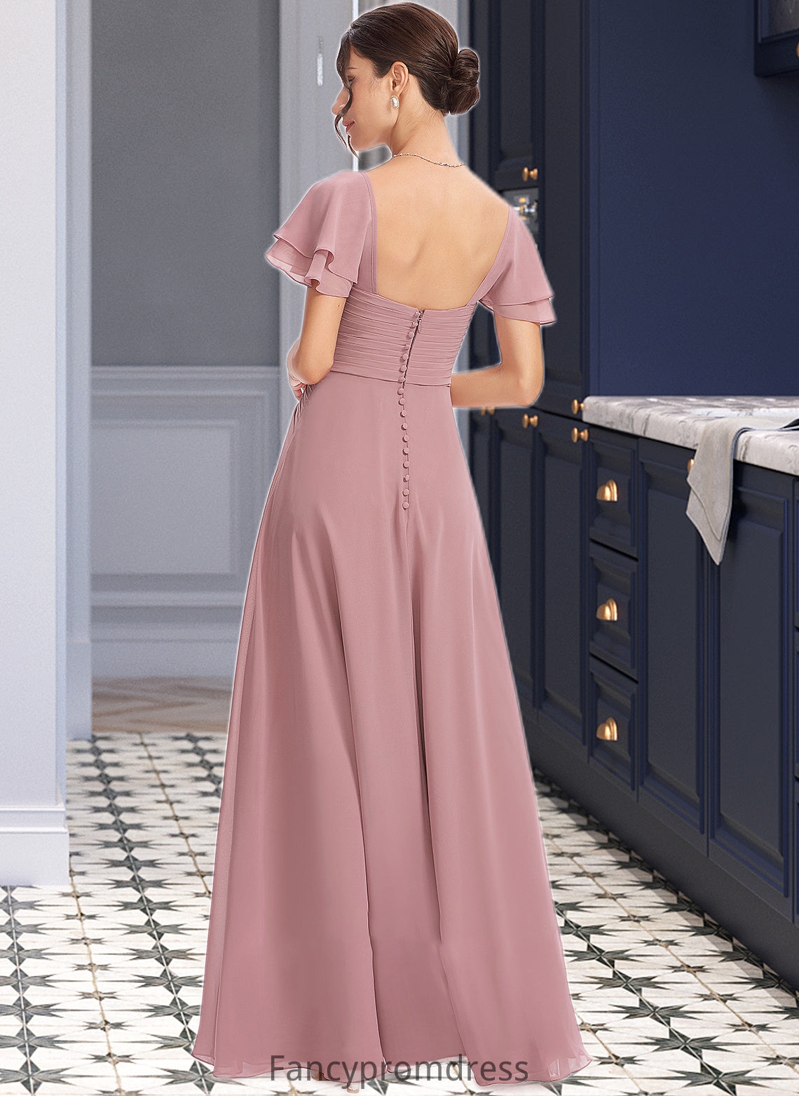 Joanna A-Line Square Neckline Floor-Length Bridesmaid Dress With Ruffle Cascading Ruffles DRP0013172