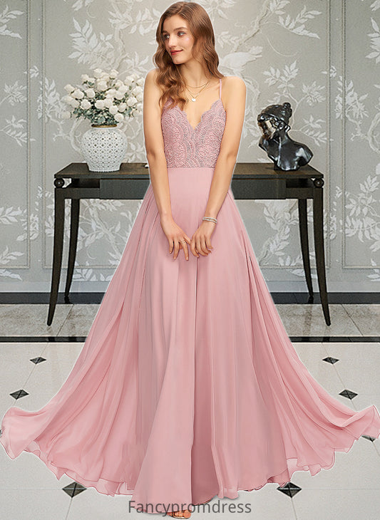 Karla A-Line V-neck Floor-Length Chiffon Bridesmaid Dress DRP0013173