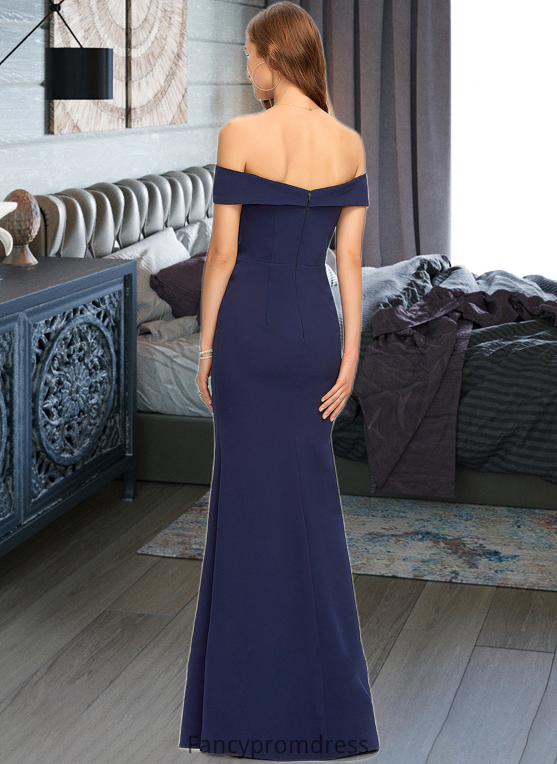 Tatum Trumpet/Mermaid Off-the-Shoulder Floor-Length Stretch Crepe Bridesmaid Dress With Split Front DRP0013175