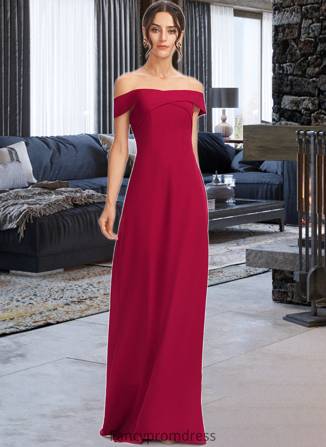 Cecilia Sheath/Column Off-the-Shoulder Floor-Length Bridesmaid Dress With Ruffle DRP0013177