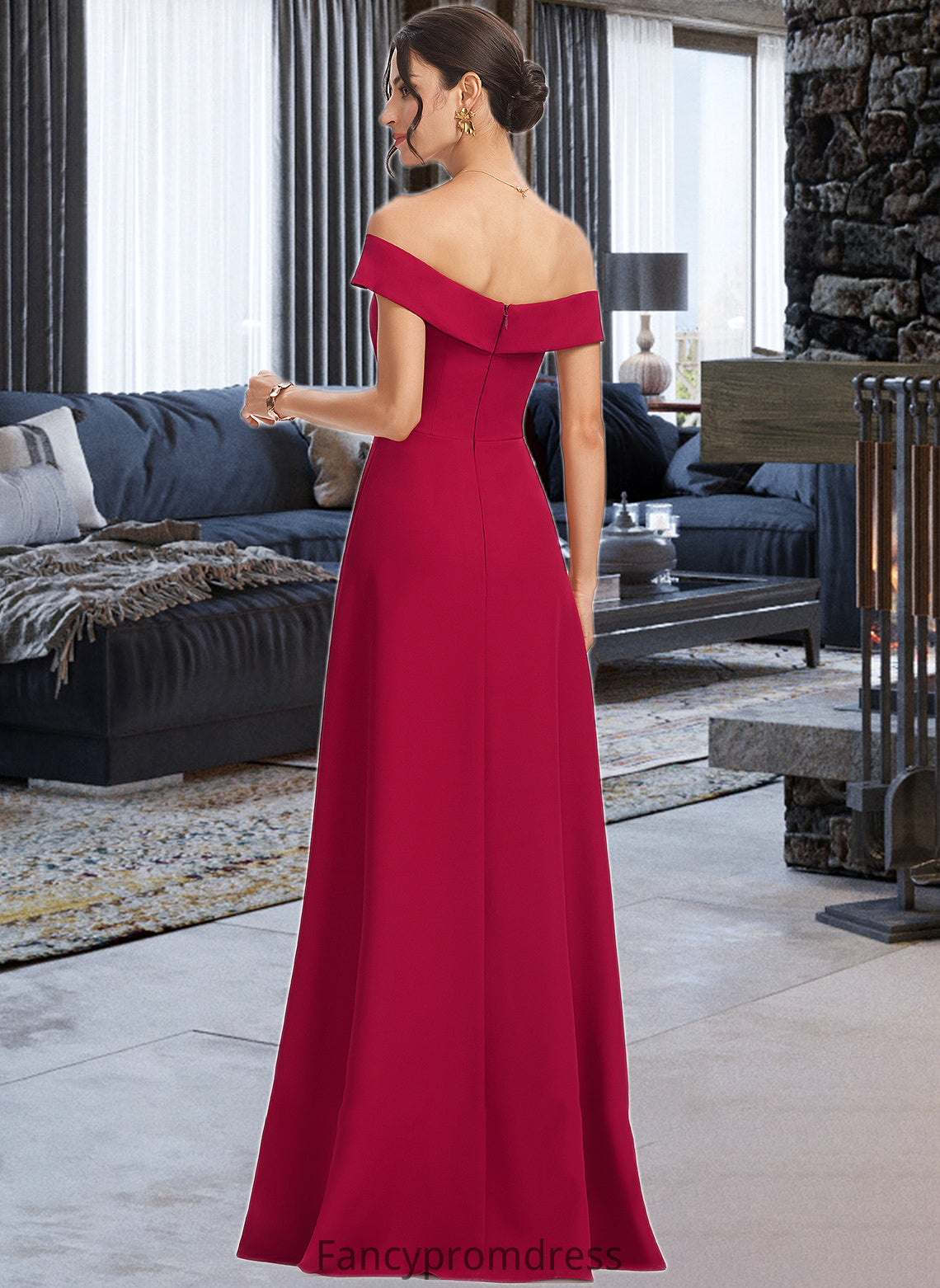 Cecilia Sheath/Column Off-the-Shoulder Floor-Length Bridesmaid Dress With Ruffle DRP0013177