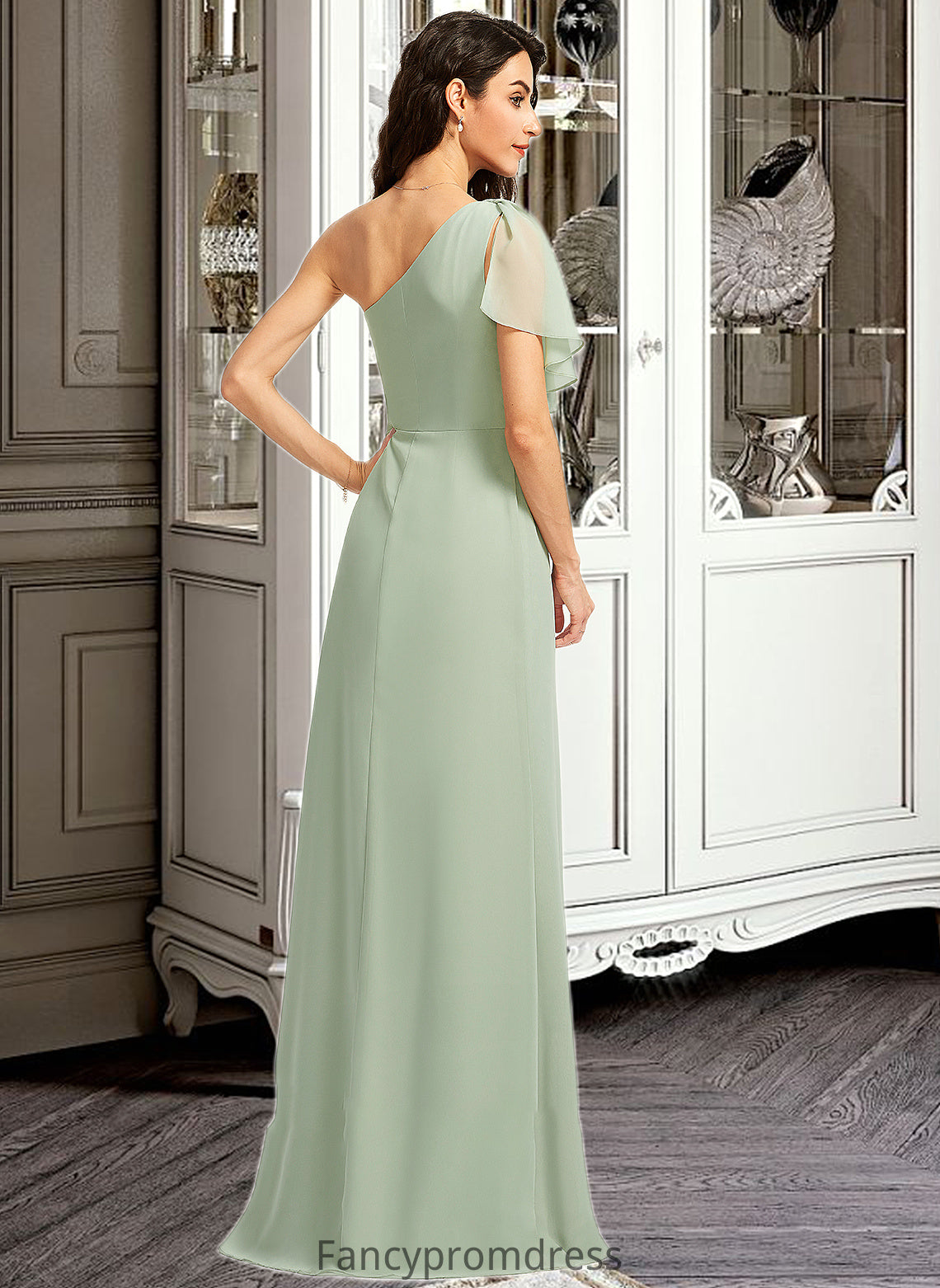 Carolina A-Line One-Shoulder Floor-Length Bridesmaid Dress With Ruffle Split Front DRP0013185