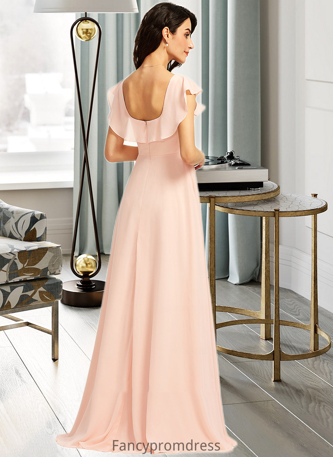 Finley A-Line Square Neckline Floor-Length Bridesmaid Dress With Split Front DRP0013186