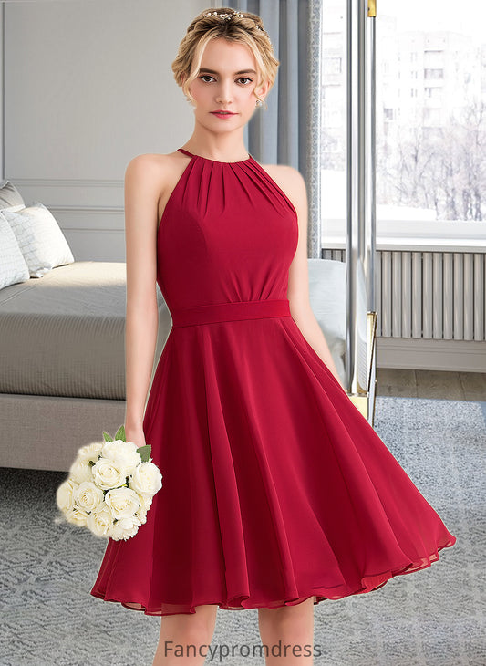 Sariah A-Line Scoop Neck Knee-Length Chiffon Bridesmaid Dress With Ruffle Bow(s) DRP0013189