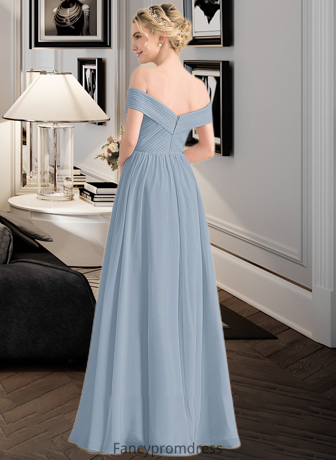 Lily A-Line Off-the-Shoulder Floor-Length Chiffon Bridesmaid Dress With Ruffle DRP0013190