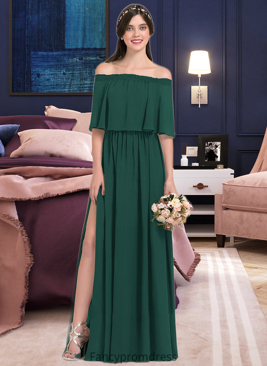 Una A-Line Off-the-Shoulder Floor-Length Chiffon Bridesmaid Dress With Split Front DRP0013192