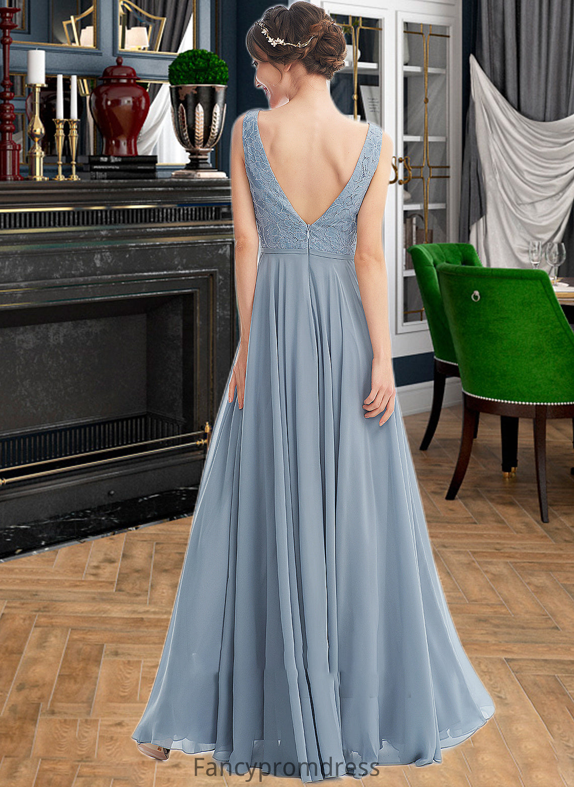 Janessa A-Line V-neck Floor-Length Bridesmaid Dress DRP0013199