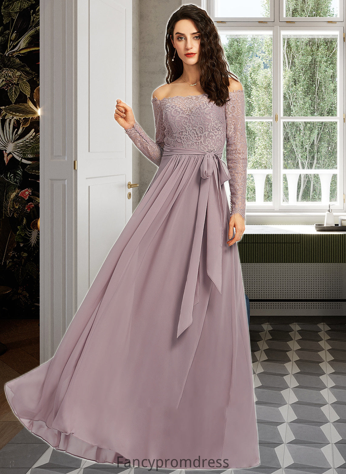 Dakota A-Line Off-the-Shoulder Floor-Length Bridesmaid Dress DRP0013200