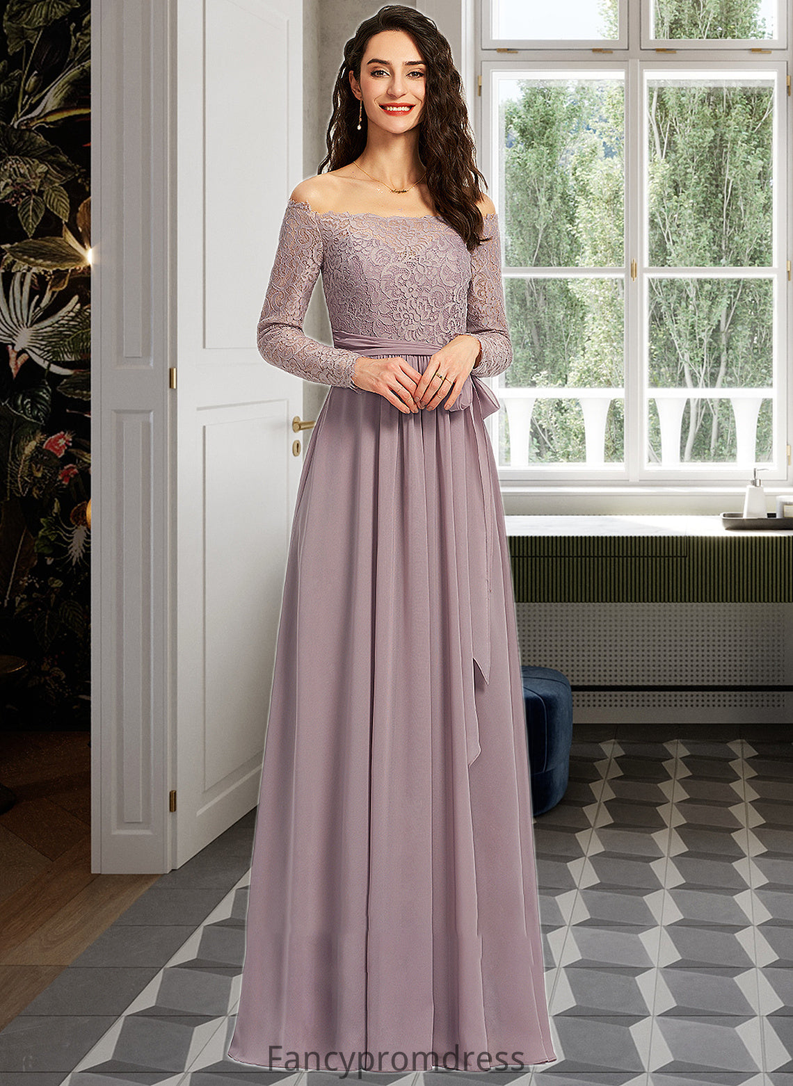 Dakota A-Line Off-the-Shoulder Floor-Length Bridesmaid Dress DRP0013200