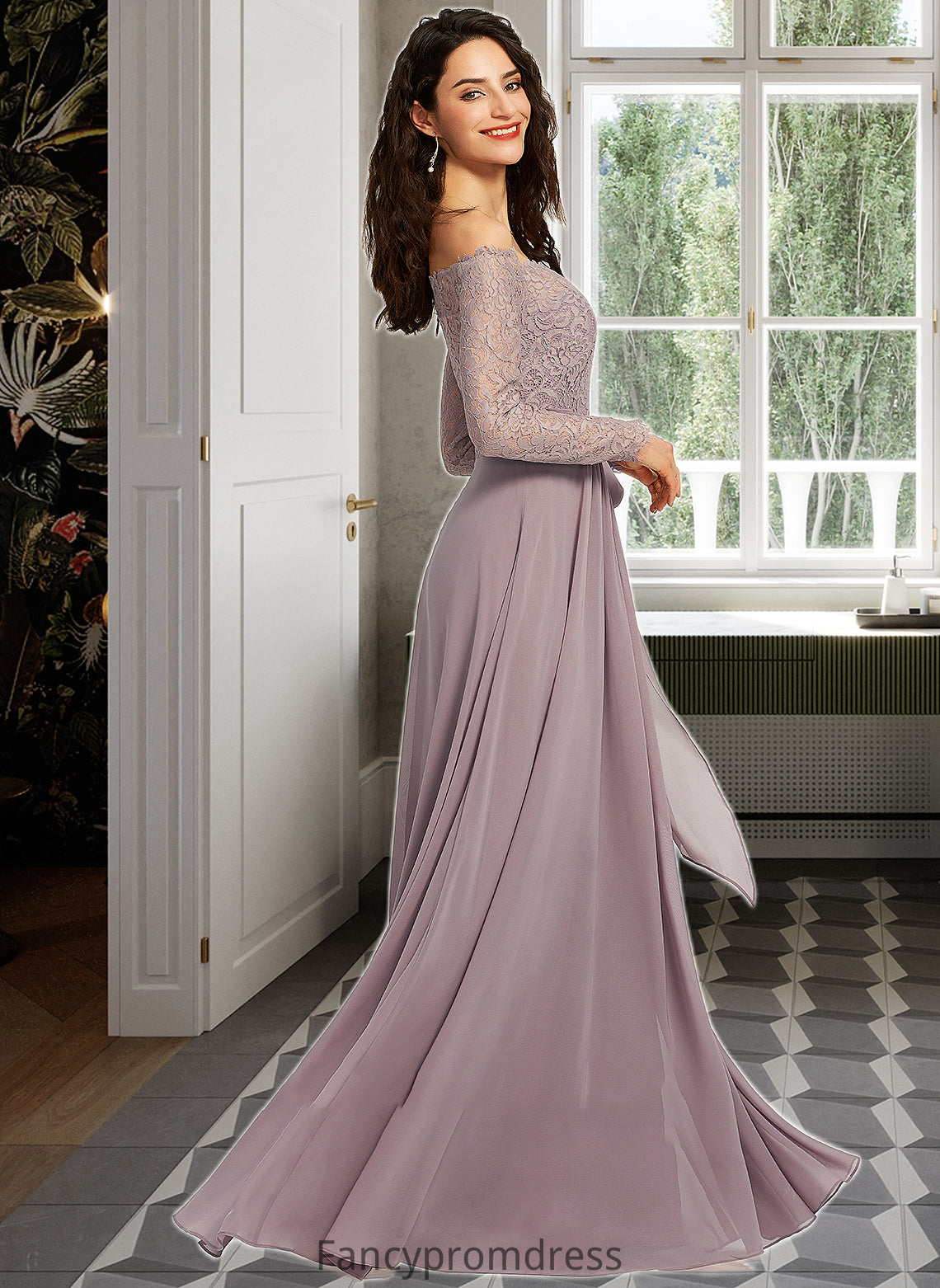 Dakota A-Line Off-the-Shoulder Floor-Length Bridesmaid Dress DRP0013200