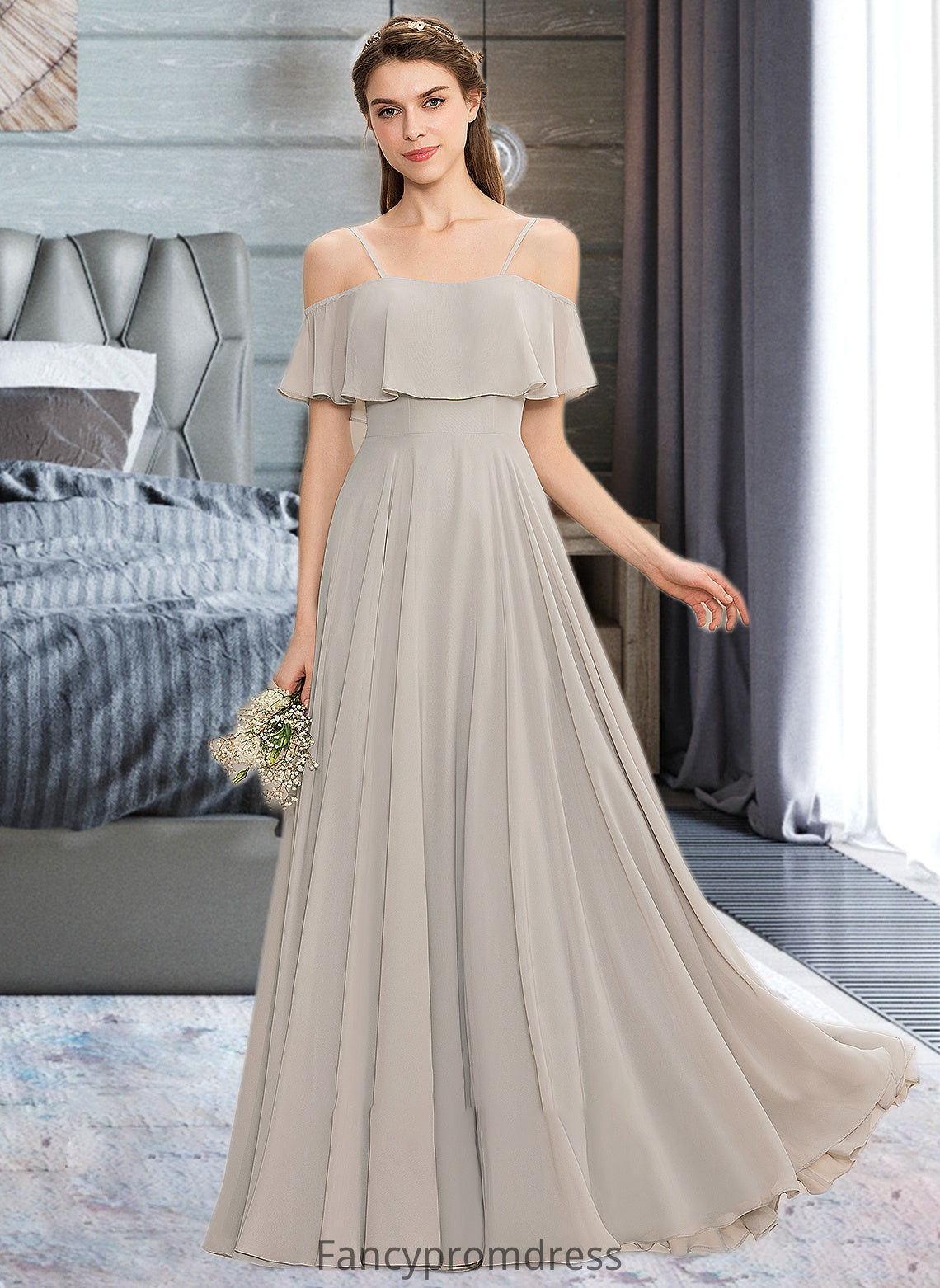 Natalia A-Line Off-the-Shoulder Floor-Length Chiffon Bridesmaid Dress DRP0013202