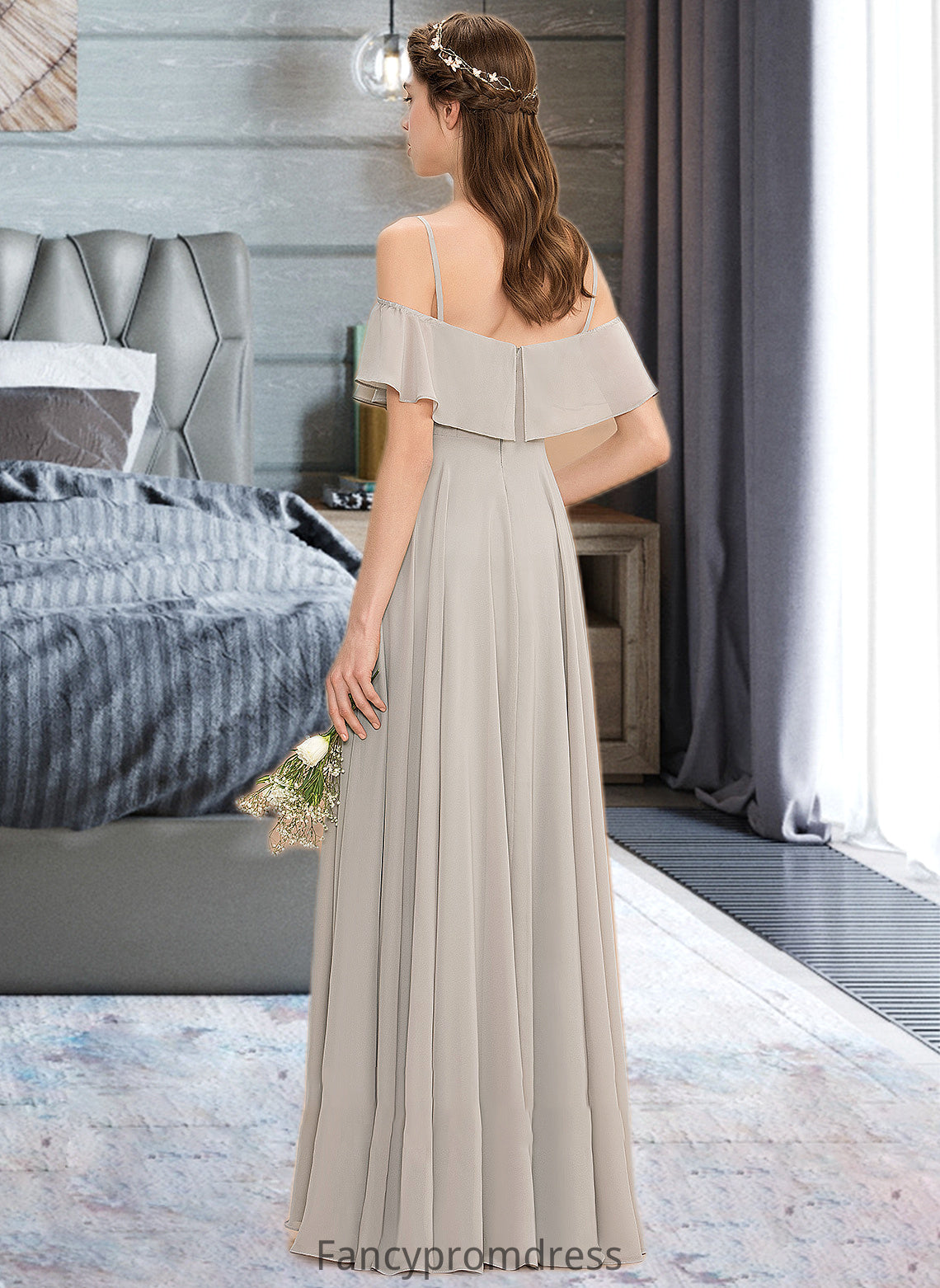 Natalia A-Line Off-the-Shoulder Floor-Length Chiffon Bridesmaid Dress DRP0013202