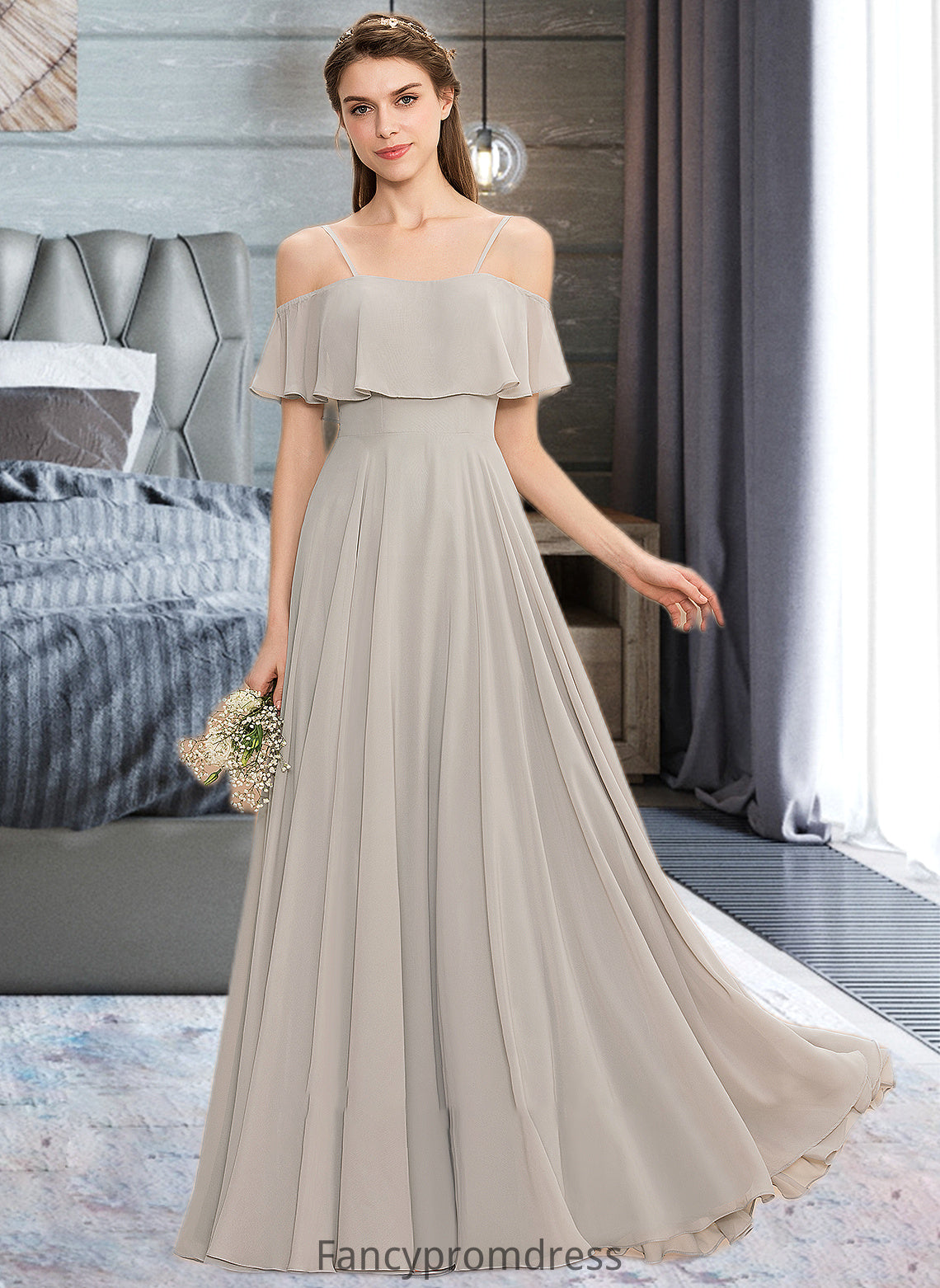 Natalia A-Line Off-the-Shoulder Floor-Length Chiffon Bridesmaid Dress DRP0013202