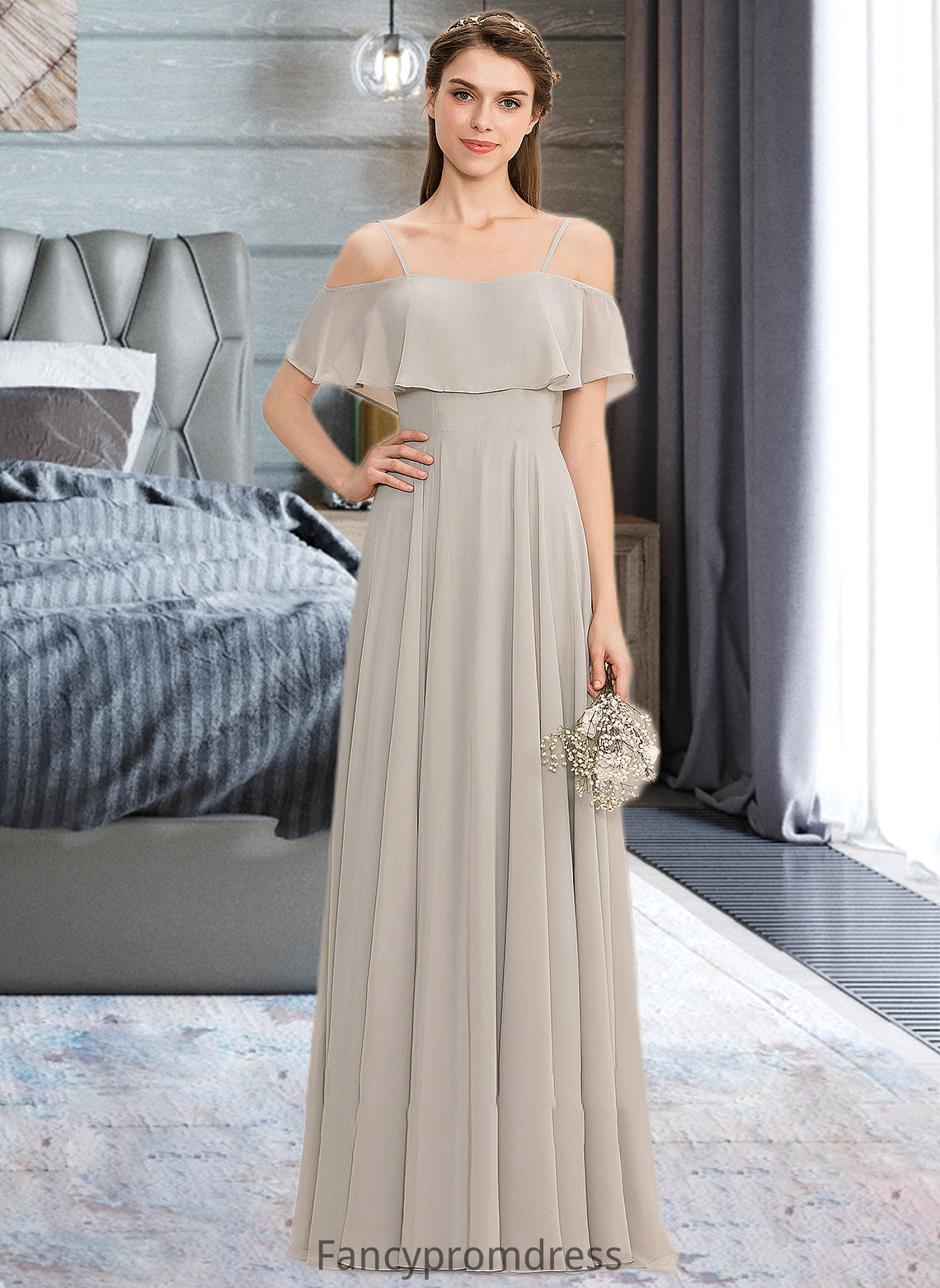 Natalia A-Line Off-the-Shoulder Floor-Length Chiffon Bridesmaid Dress DRP0013202