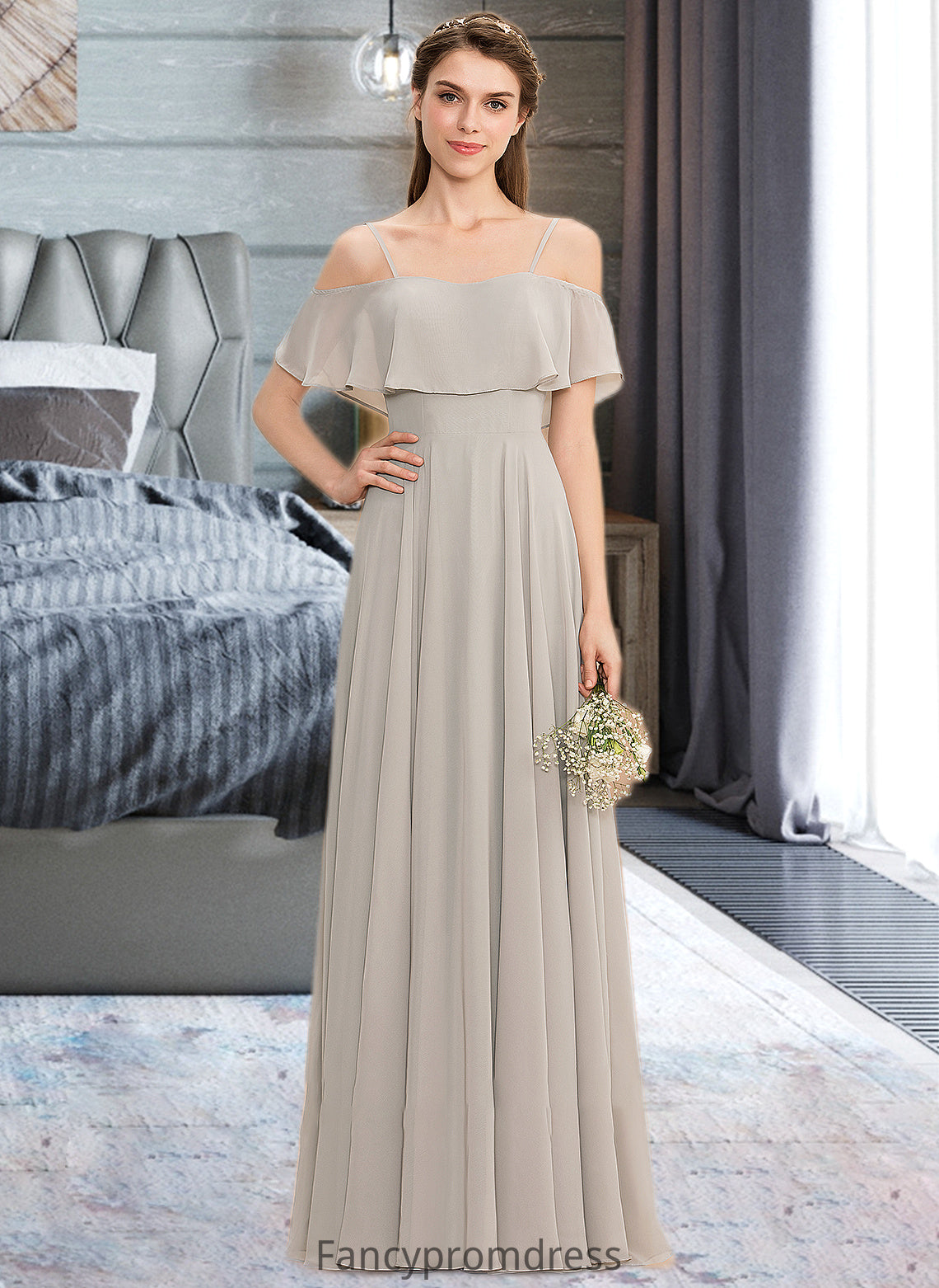 Natalia A-Line Off-the-Shoulder Floor-Length Chiffon Bridesmaid Dress DRP0013202