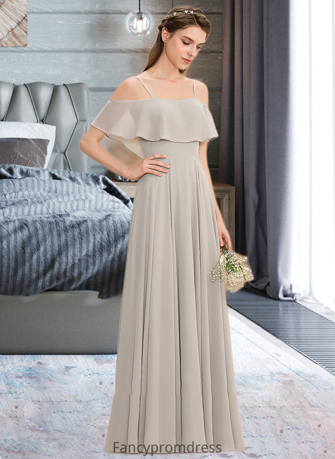 Natalia A-Line Off-the-Shoulder Floor-Length Chiffon Bridesmaid Dress DRP0013202