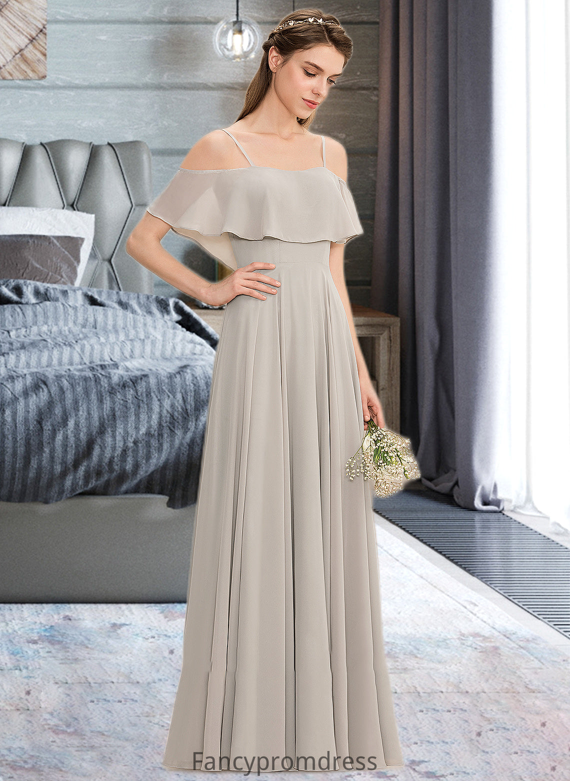 Natalia A-Line Off-the-Shoulder Floor-Length Chiffon Bridesmaid Dress DRP0013202